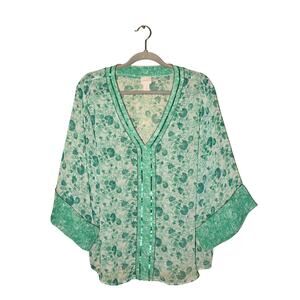 CHICO'S $85 Green Beaded‎ Sequin Congo Floral Tunic Chico's 1 / US Medium
